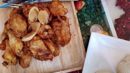 High angle view of food on table
