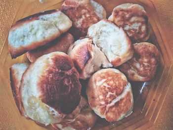 High angle view of bread in container on table