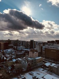 High angle view of townscape against sky during winter