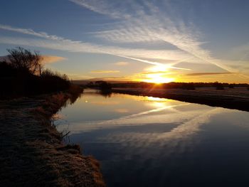 Scenic view of lake against sky during sunset