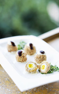 High angle view of breakfast served on table