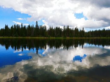 Scenic view of lake against cloudy sky