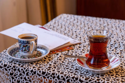 Coffee cup on table