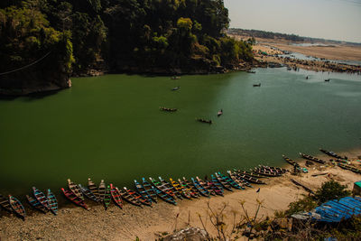 High angle view of people on beach