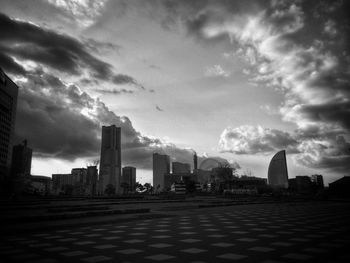 View of city against cloudy sky