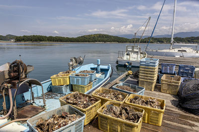 High angle view of boats in sea