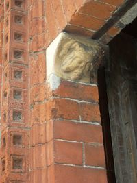 Low angle view of statue against wall