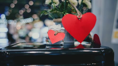 Close-up of heart shape on table