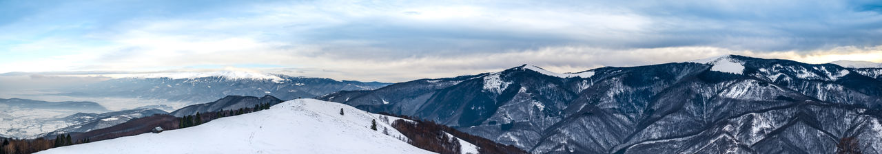 Scenic view of snowcapped mountains against sky