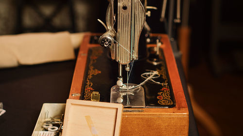 Close-up of sewing machine