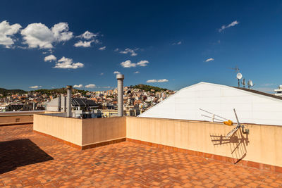 High angle view of buildings against sky