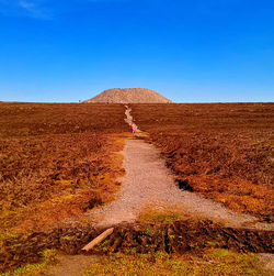 Woman standing on land against clear sky