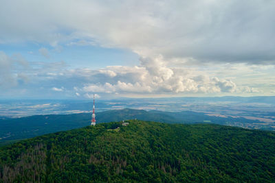 Sleza mountain landscape. aerial view of mountains with forest.