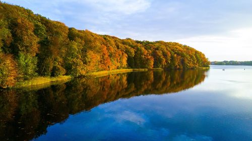 Scenic view of lake against sky during sunset
