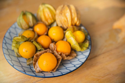 High angle view of fruits on table