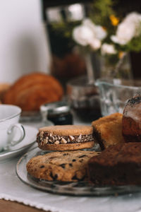 Close-up of cookies in plate on table