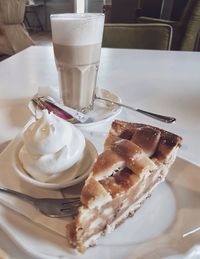 Close-up of dessert served on table