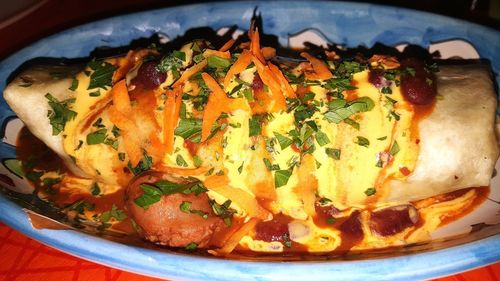 Close-up of meal served in plate