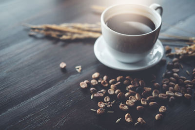 Close-up of coffee cup on table