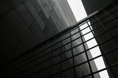 Low angle view of fence amidst buildings