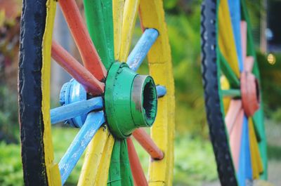 Close-up of multi colored wheels