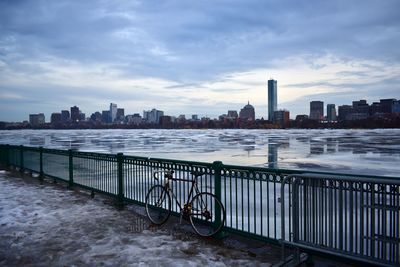 View of city at waterfront during winter