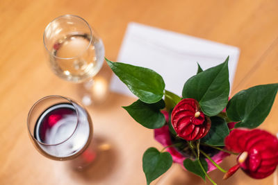 High angle view of drink on table