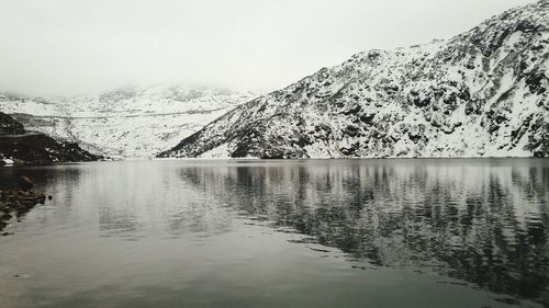 Scenic view of lake with mountains in background