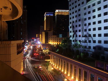 Modern buildings in city at night