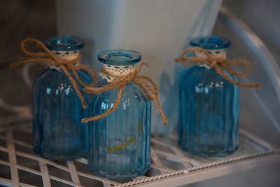 Close-up of glass jar on table at home