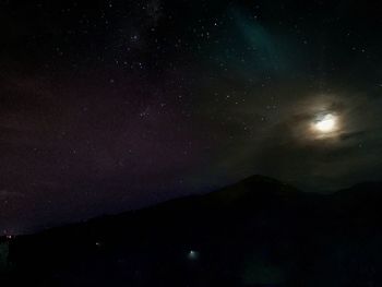 Scenic view of silhouette mountain against sky at night