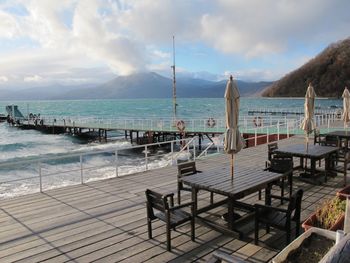 Scenic view of sea against cloudy sky