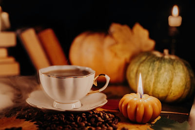 High angle view of coffee on table