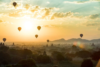 Temple at bagan archaeological zone during sunset