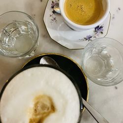 High angle view of coffee on table