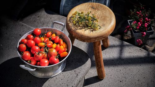 High angle view of fruits in potted plant