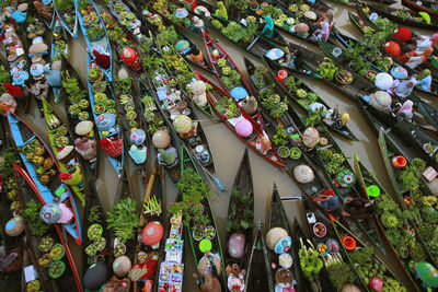 High angle view of floating market in indonesia