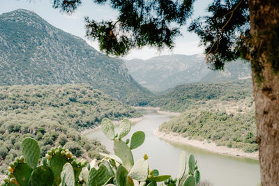 Scenic view of lake with mountains in background