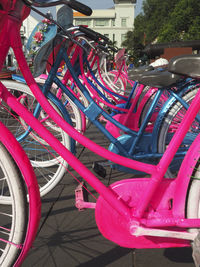 Close-up of bicycle parked in parking lot