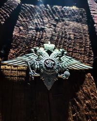 High angle view of decoration on wood