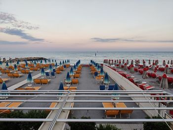 High angle view of sea against sky during sunset