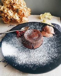 Close-up of dessert in plate on table