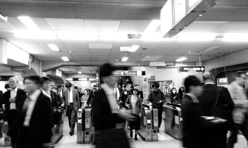 High angle view of people at subway station