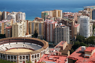 High angle view of buildings in city