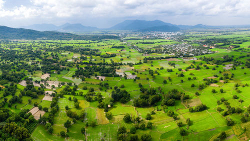 High angle view of townscape against sky