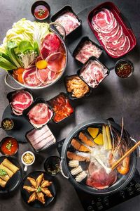 High angle view of various fruits on table