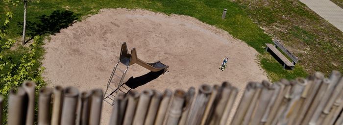 High angle view of people in mid-air