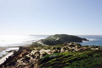 Scenic view of sea against clear sky