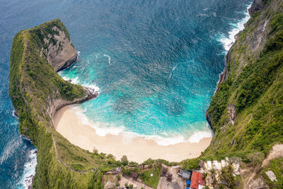 High angle view of of penida island from above, klungkung regency, indonesia