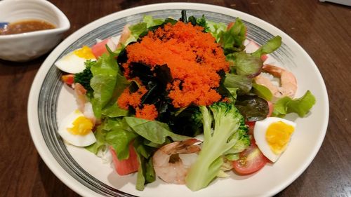 High angle view of salad served in plate